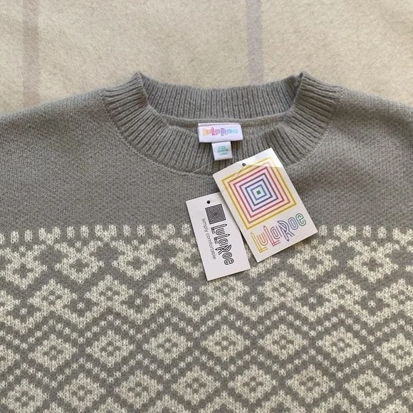 LuLaRoe Gray and Cream Holiday Crewneck Sweater - Picture 3 of 11